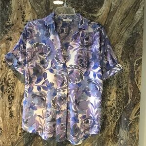 Floral Button-Up Shirt in Purple and Blue